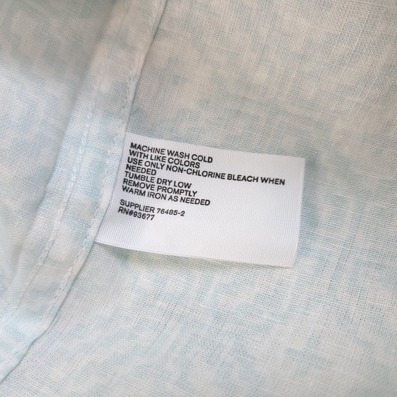 J. Ferrar Button Up Shirt Linen Blend Men XXL Slim Short Sleeve Geo White Blue - Picture 7 of 8